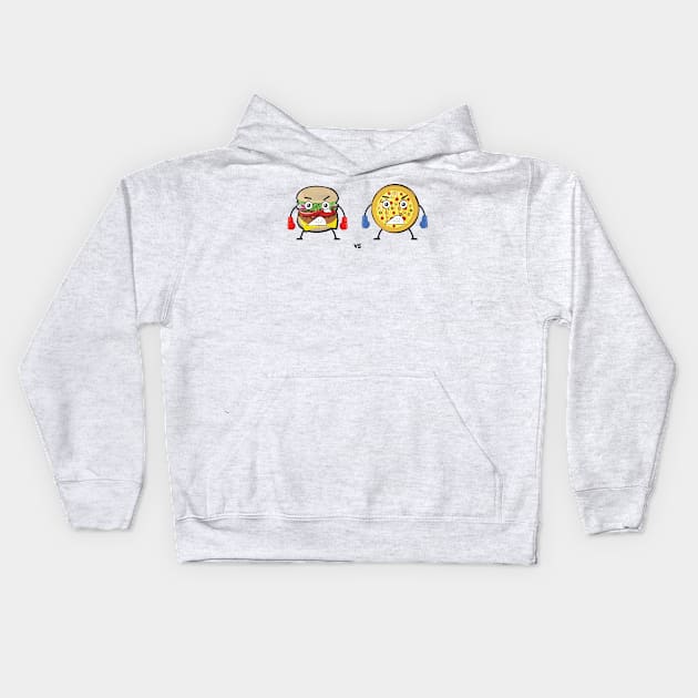 Funny Pizza vs Burger Characters - Fast Food Battle Kids Hoodie by DesignWood Atelier